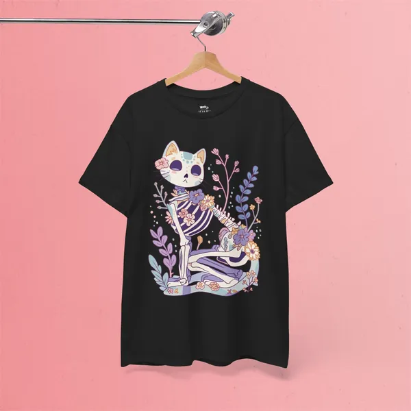 Pastel Goth Cat Skeleton T-Shirt | Pastel Goth, Kawaii Clothes, Yami Kawaii Shirt, Harajuku Clothing, Kawaii Goth, Creepy Cute Shirt, Witchy