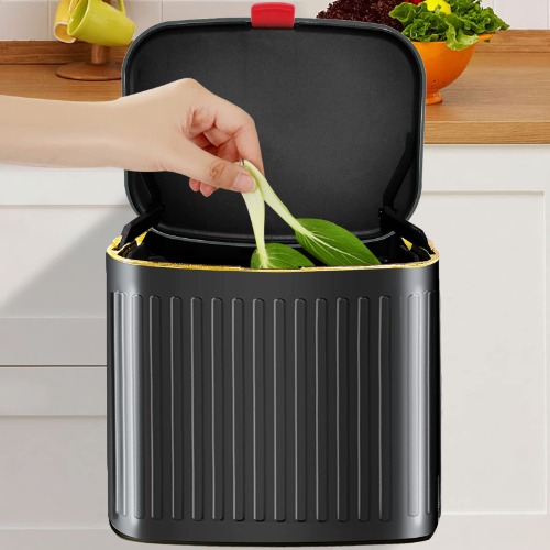 GloDeals Kitchen Trash Can for Counter Top or Under Sink, 1.05 Gallon Stainless Steel Small Compost Bin, Wall Mount Trash Can with Lid for Kitchen, Cabinet Trash Can Hanging (Black) - 4L - Black/1.05 Gal