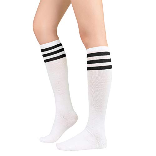 Zando Women's Tall Knee High Socks Extra Long Athletic Socks Outdoor Long Socks Stripes Casual Tube Socks Knee Socks - One Size - C White With Black Stripes