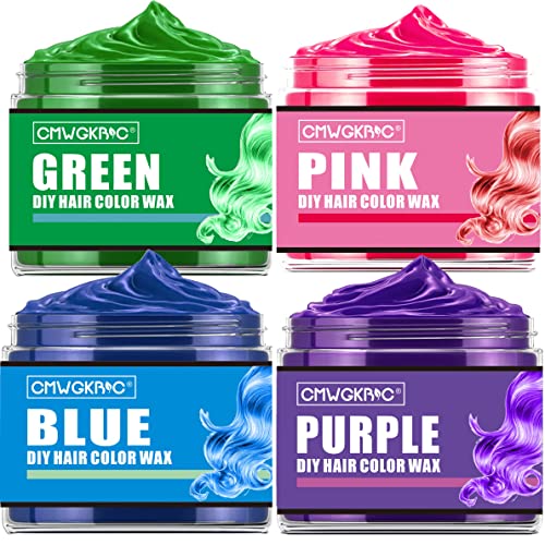4 Colors Temporary Hair Color Wax,Blue Purple Pink Green Hair Dye Color Wax Washable Natural Instant Hair Color Cream DIY Hairstyle Temporary Hair Color Dye for Kids Men Women Halloween Party
