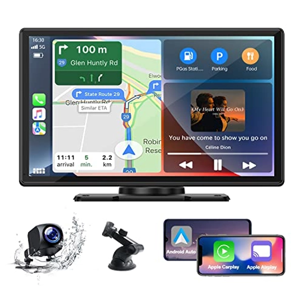 Wireless Apple CarPlay & Android Auto, 9-Zoll Tragbares Autoradio Kabelloses Carplay mit Rückfahrkamera, HD IPS Touchscreen, Bluetooth 5.0, Freisprechfunktion, Siri/FM/Google/GPS/Apple Airplay/AUX