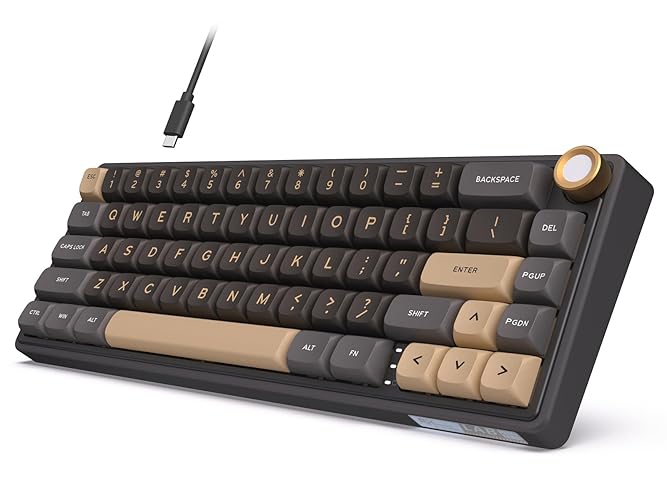 RK ROYAL KLUDGE R65 Wired Gaming Keyboard with Knob, 60% Percent QMK/VIA US Layout RGB Backlit Gasket Mount Mechanical Keyboard with PBT Keycaps, MDA Profile, 66 Keys Hot Swappable Cream Switch, Black - Hot-Swappable Cream Switch - Black