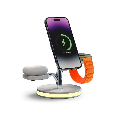 Brookstone 3-in-1 Wireless Charging Station Magnetic Charging Fast Wireless Charger Stand for iPhone 15,14,13,12 Pro Max Series, All iWatch Series & Android Phone with Qi Charging - White