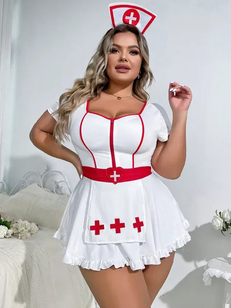 Plus 3pack Ruffle Hem Nurse Costume Set