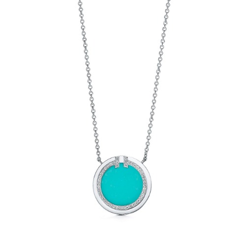 Tiffany T Diamond and Turquoise Circle Pendant
