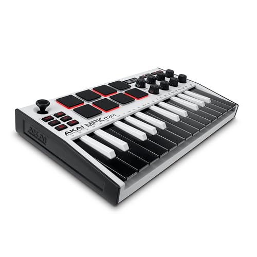 AKAI Professional MPK Mini MK3 - 25 Key USB MIDI Keyboard Controller With 8 Backlit Drum Pads, 8 Knobs and Music Production Software Included, White - White - MPK Mini Only