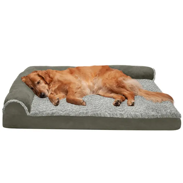 Furhaven Orthopedic, Cooling Gel, and Memory Foam Pet Beds for Small, Medium, and Large Dogs and Cats - Two-Tone L Chaise, Southwest Kilim Sofa, Faux Fur Velvet Sofa Dog Bed, and More