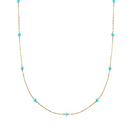 Ross-Simons Italian 4mm Turquoise Bead Station Necklace in 14kt Yellow Gold - 24 Inches