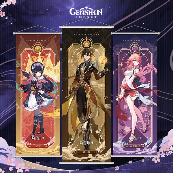 The New game Genshin Impact Animation Surrounding ZHONGLI VENTI Two-Dimensional Scroll Wall Flannel Decoration