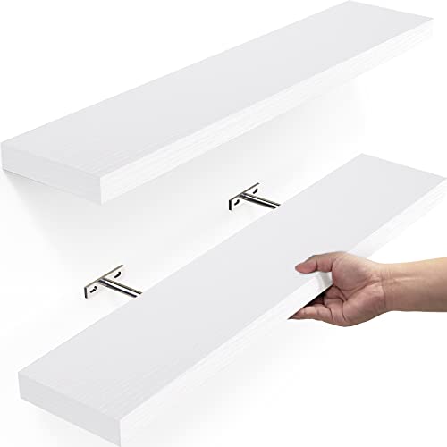 OlarHike White Bathroom Decor Floating Shelves for Laundry Room Organization, Books/Cat/Storage/Fake Plant Shelves,Wall Shelves for Home Room Bedroom Decor,Shelf for Living Room Kitchen,23inch - White - 23inch