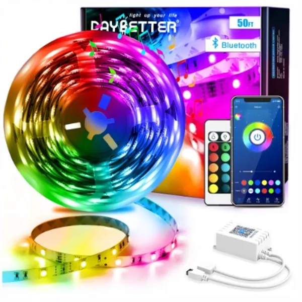DAYBETTER Led Strip Lights 50ft Smart Light Strips with App Control Remote, 5050 RGB Led Lights for Bedroom, Music Sync Color Changing Lights for Room Party