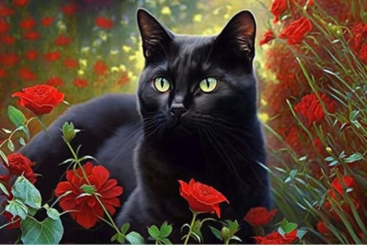 Diamond Art: Black Cat in Roses