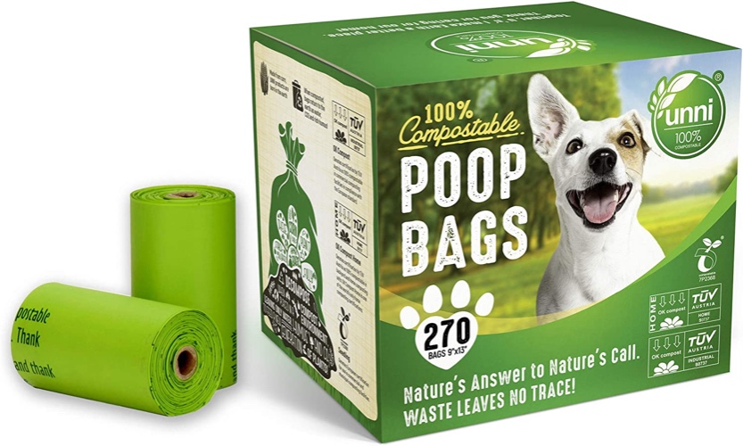 UNNI 100% Compostable Dog Poop Bags, Extra Thick Pet Waste Bags, 270 Count, 18 Refill Rolls, 9x13 Inches, Earth Friendly Highest ASTM D6400, Europe OK Compost Home and Seedling Certified,San Francisco - Green 15 Count (Pack of 18)