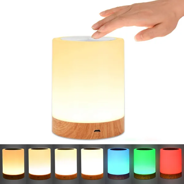 Night Light, UNIFUN Touch Lamp for Bedrooms Living Room Portable Table Bedside Lamps with Rechargeable Internal Battery Dimmable 2800K-3100K Warm White Light  Color Changing RGB (Size-1)