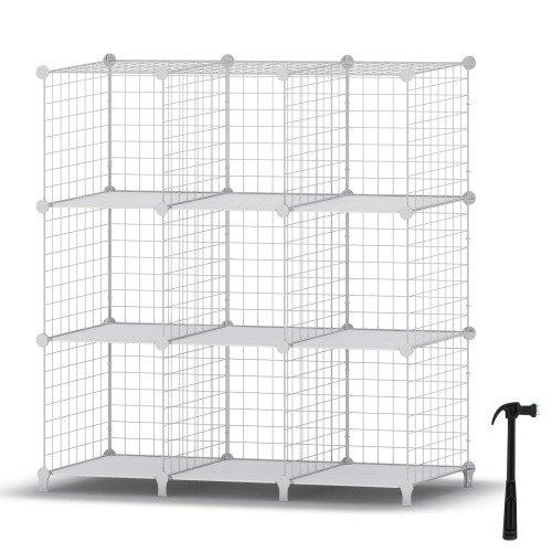 HOMIDEC Wire Cube Storage, Storage Shelves 9 Cube Bookshelf Bookcase Closet Organizer and Storage, Wire Storage Shelves Multi-Use DIY Storage Cube Shelf for Books, Toys, Clothes, Tools - White 9
