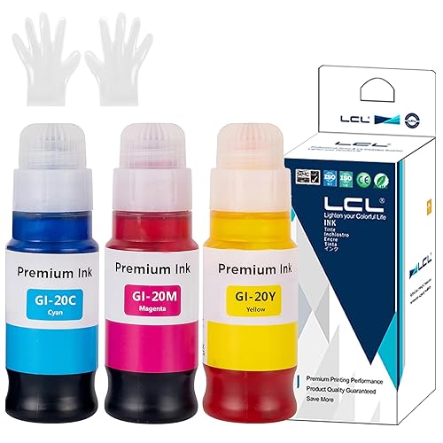 LCL GI-20 GI20 Ink Bottles Replacement for Canon 20 GI20 GI-20 Ink Refill Bottles Compatible with Canon PIXMA G5020 G6020 G7020 Printer (3-Pack,Cyan Magenta Yellow)