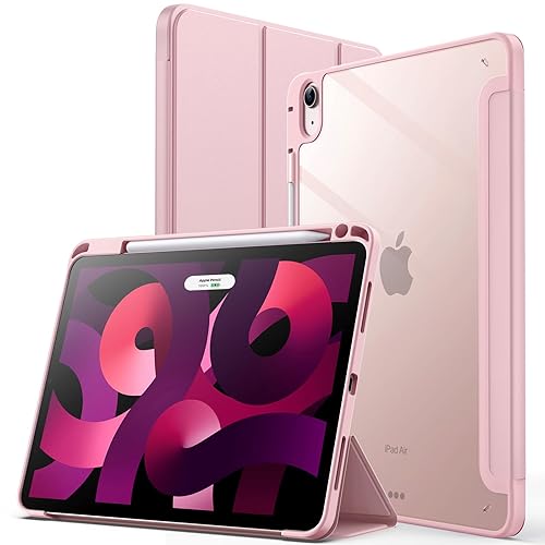 JETech Funda para iPad Air 11 Pulgadas M3/M2 (2025/2024), iPad Air 5/4 (10,9 Pulgadas, 2022/2020) con Portalápiz, Clara Transparente Carcasa Trasera Slim Soporte Antigolpes Cover Tableta (Rosado) - Rosado