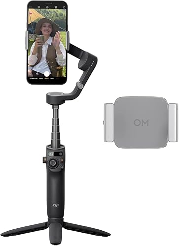 DJI Estabilizador para Smartphones OSMO Mobile 6 + Abrazadera para teléfonos con luz de relleno ,en tres Ejes para teléfonos, Brazo Extensible Integrado, portátil y Plegable, estabilizador - Gris Pizarra - + Abrazadera