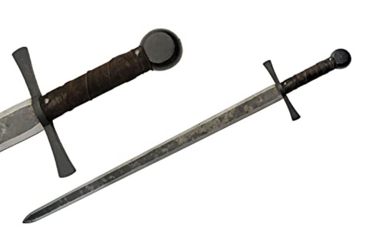 SZCO Supplies 40.5” Hand Forged Carbon Steel Rustic Broad Sword with Leather Wrapped Handle, Black/Brown (901132)