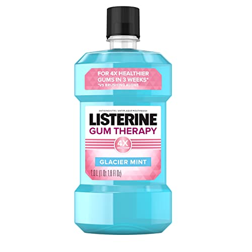 Listerine Gum Therapy Antiplaque & Anti-Gingivitis Mouthwash, Oral Rinse to Help Reverse Signs of Early Gingivitis Like Bleeding Gums, ADA Accepted, Glacier Mint, 1 L - Mint - 33.8 Fl Oz (Pack of 1)