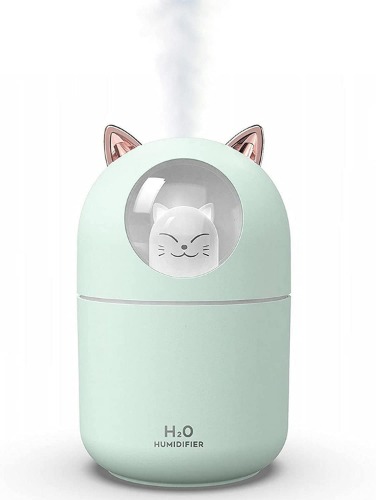 Mini Cool Humidifier with Night Light Cute Cat Mist Humidifier for Bedroom Essential Pure Air for Baby Room,Easy Clean Quiet Operation Automatic Shut-off 300ML (Green)