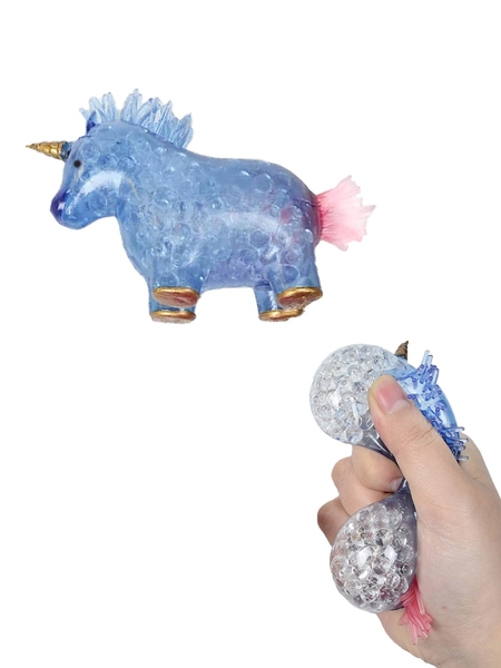 1Pc Unicorn Stress Balls Toy,Stress Ball with Water Beads Inside,Anxiety Relief Sensory Fidget Toys ( BLUE )