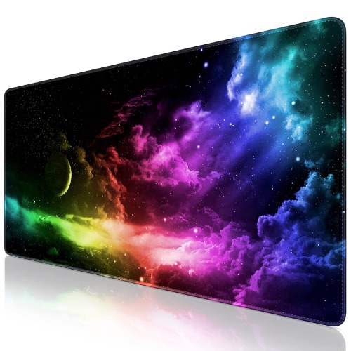 Gaming Mouse Pad, Canjoy Extended Mouse Pad, XXL Large Big Computer Keyboard Mouse Mat Desk Pad with Non-Slip Base and Stitched Edge for Home Office Gaming Work, 31.5x15.7x0.12inch - Colorful Aurora