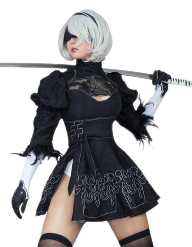 2B Cosplay NieR Automata YoRHa No.2 Type B Game Outfit Anime Halloween Women Costume Sexy Black Dress - XX-Large