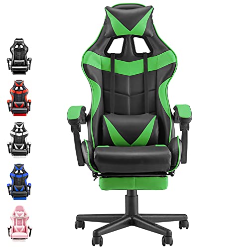 Soontrans Game Chair,Green Gaming Chair with Footrest, Ergonomic Gaming Computer Chair with Height Adjustment,Headrest and Lumbar Support - Java Green
