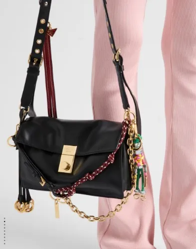Black Prada Soft Sound Small Leather Shoulder Bag With Charms | PRADA