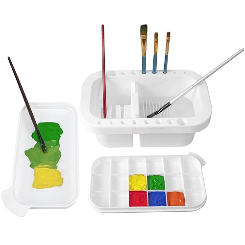 MyLifeUNIT Paint Brush Cleaner, Paint Brush Holder and Organizers with Palette for Acrylic, Watercolor, and Water-Based Paints (White) - White