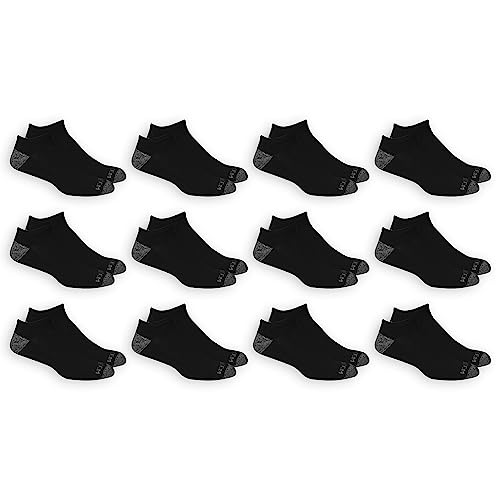 Fruit of the Loom Men's Dual Defense No Show Socks (12 Pack) - Black - 6-12