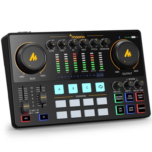 Audio Interface-Podcast Equipment-MAONO-MaonoCaster-All in One - Portable Podcast production Studio with premium mic preamp for Podcast Recording, Streaming, Youtube, DJ, PC, Smartphone (AME2) - AME2