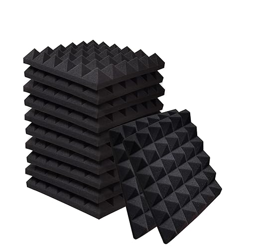 Ikaufen 48 Pack Pyramid Designed Acoustic Foam Panels, 12 x 12 x 2 Inches Sound Proof Foam Panels, High Density and Fire Resistant Acoustic Panels, Sound Panels, Studio Foam for Wall and Ceiling - 48 Pack-1