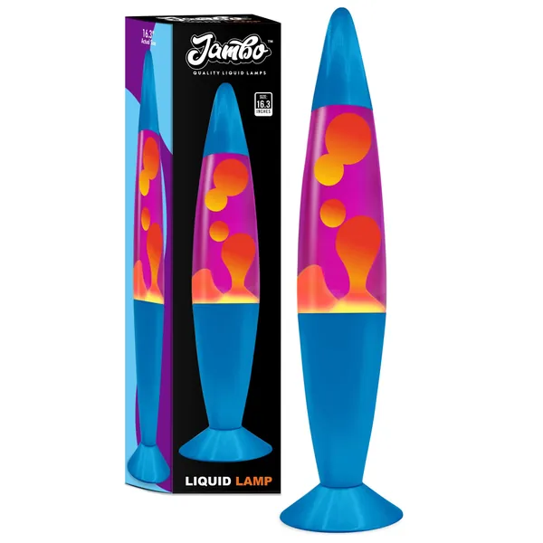 Jambo 16" Inch Beautiful Liquid Motion Lamp with Wax That Flows Like Lava | Entertaining for Adults, Teens and Kids (Blue Base, Purple Liquid, Yellow Wax, 16") - Blue Base, Purple Liquid, Yellow Wax 16"