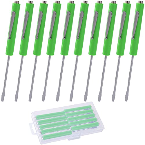 TRIMOU PKT Pocket Screwdriver with Magnet 10PCS Mini Magnetic Pocket Flathead Screwdriver with Clips –Slotted Screwdriver Set for Automotive Technicians, Mechanicians, Electricians – Green - Green
