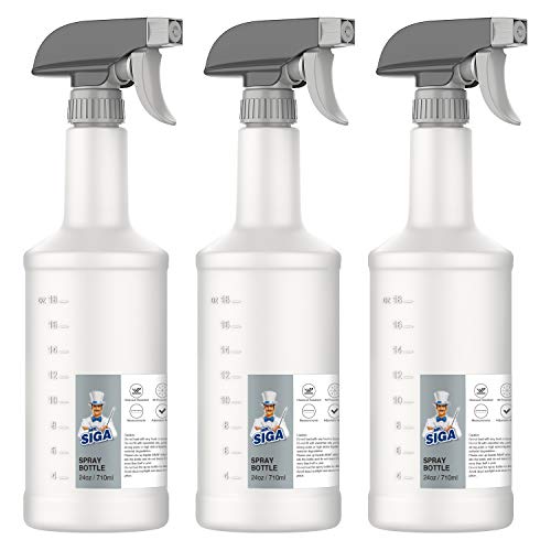 MR.SIGA 24 oz Plastic Spray Bottles for Cleaning Solutions, HDPE Commercial Grade Refillable Spray Bottles with Measurements and Adjustable Leak Proof Nozzle, 3 Pack - 24 Oz, 3 Pack