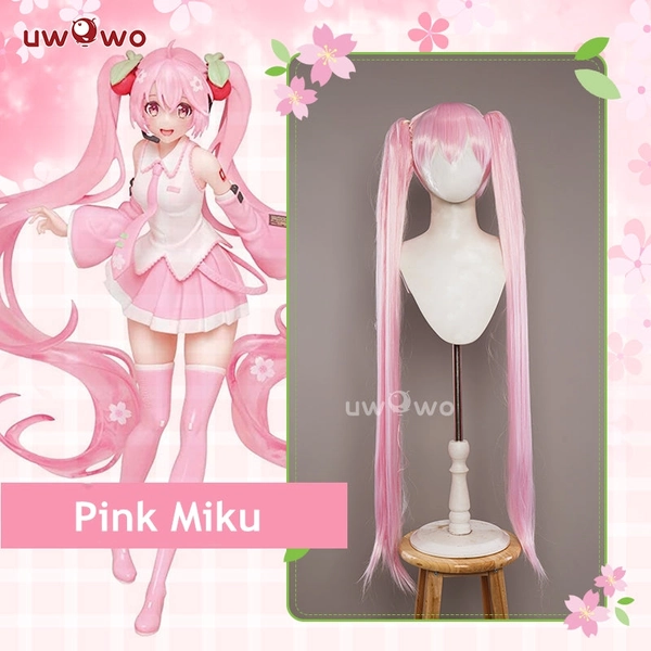 【Pre-sale】Uwowo Vocaloid Sakura Hatsune Miku Classic Pink Dress Cosplay Wig Long Pink Hair