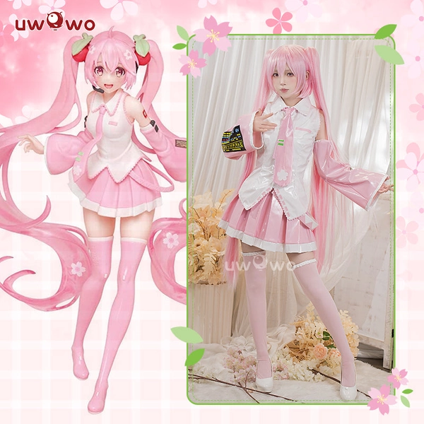 Uwowo Vocaloid Sakura Hatsune Miku Classic Pink Dress Cosplay Costume - 【Pre-sale】M