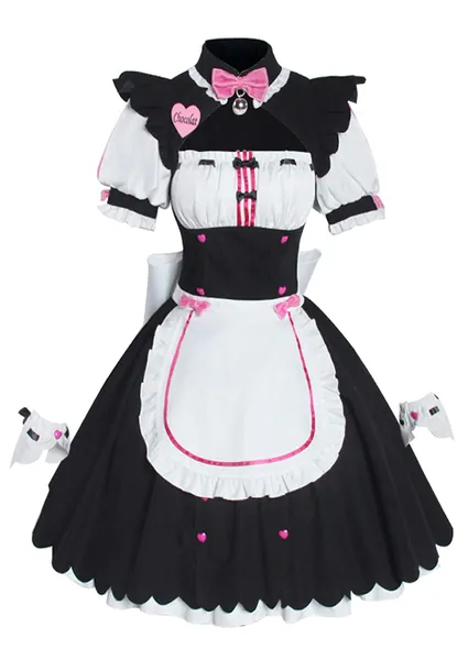 Nekopara Cosplay Costume Chocola Vanilla Maid Dress Gothic Lolita Pink Uniform Halloween Cat Girl Outfit - XX-Large Vanilla,pink