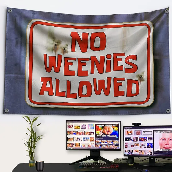 No Weenies Allowed Flag, 3x5ft Large Funny Flag, Cool Meme Tapestry Banner Room Decor,Thick HD Printing Faded Resistant,Gift for College Dorm Guy, Man Cave, Teen Boy Room, Gym - No Weenies Allowed