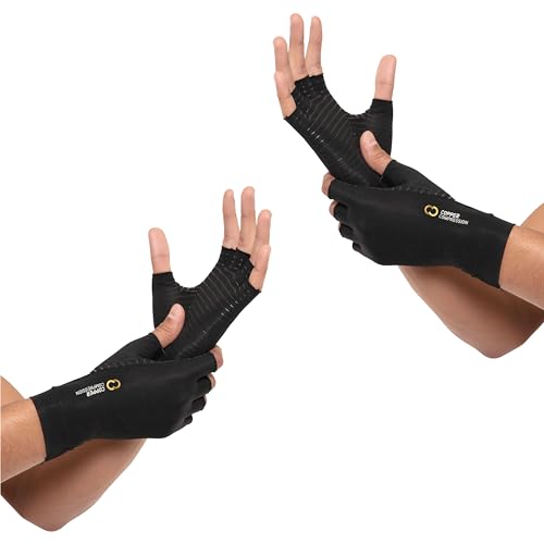 Copper Compression Arthritis Gloves | Fingerless Arthritis Carpal Tunnel Pain Relief Gloves For Men & Women | Hand Support Wrist Brace For Rheumatoid, Tendonitis, Swelling, Crocheting 2 Pairs Black S - Black - Small (2 Pairs)