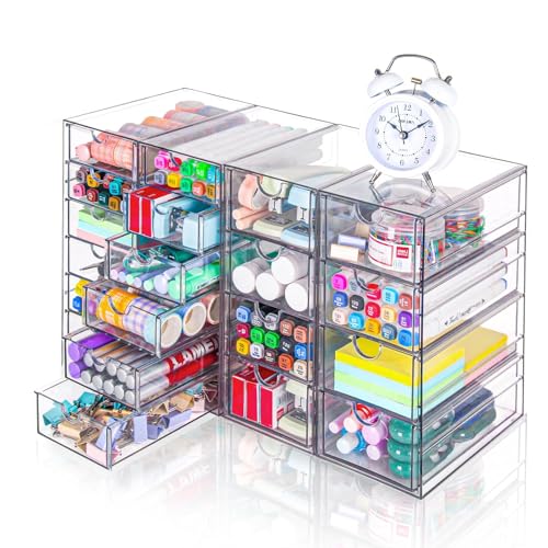 VZKAH Acrylic Organizer with Drawers | 20 Drawers 4 Sets | Desk Organizer and Storage, Clear Makeup Organizer, For Office/Art Supply/Craft Storage and Organization - 20 drawers / 4 set