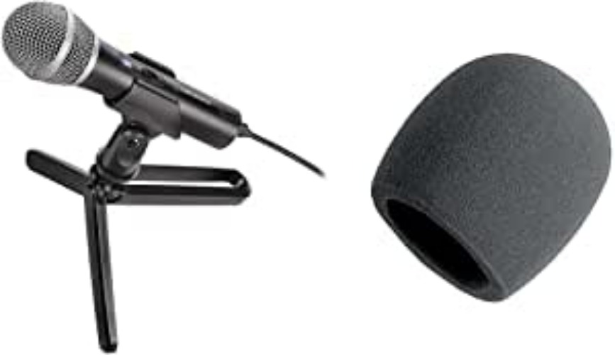 Audio-Technica ATR2100x-USB Cardioid Dynamic Microphone (ATR Series) & On-Stage Foam Ball-Type Microphone Windscreen, Black - ATR2100x-USB Microphone + Windscreen, Black