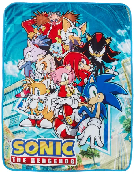Great Eastern Entertainment Sonic The Hedgehog- Big Group Sublimation Throw Blanket 46" x 60" - 