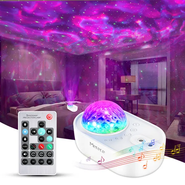 Star Projector, 3 in 1 Galaxy Night Light Projector with Remote Control, Bluetooth Music Speaker & 5 White Noises for Bedroom/Party/Home Decor, Timing Sky Starry Projector for Kids & Adults - A-white