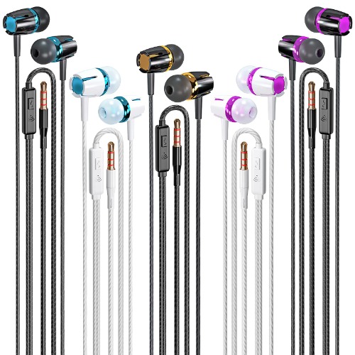 Wired Earbuds 5 Pack, Earbuds Headphones with Microphone, Earphones with Heavy Bass Stereo Noise Blocking, Compatible with iPhone and Android Devices, iPad, MP3, Fits All 3.5mm Interface Devices - 