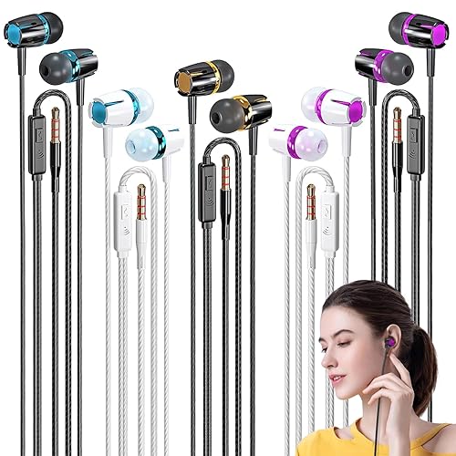 Wired Earbuds 5 Pack, Earbuds Headphones with Microphone, Earphones with Heavy Bass Stereo Noise Blocking, Compatible with iPhone and Android Devices, iPad, MP3, Fits All 3.5mm Interface Devices - 