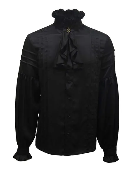 Crubelon Mens Pirate Shirt Vampire Renaissance Medieval Victorian Gothic Clothing - Black Small