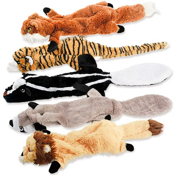 Dog Squeaky Toys, No Stuffing Plush Chew Toy for Small Medium Dogs Puppy Aggressive Chewers Large Breed, 5 Pack Cute Animal Raccoon Squirrel Tiger Fox and Lion, Tough Durable Teething Interactive Gift - 